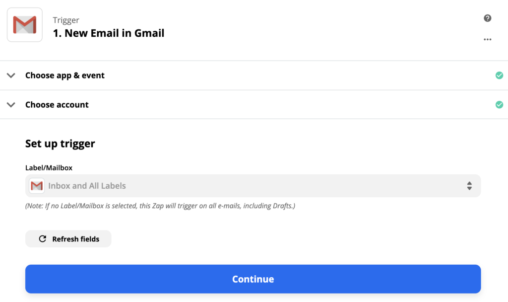 Configuración de Disparador de Gmail en Zapier