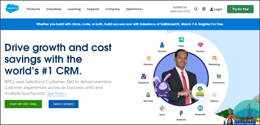 Página de inicio de Salesforce Service Cloud, una alternativa a HubSpot CRM