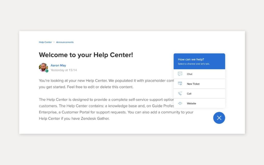 Ejemplo de solución de base de conocimientos utilizando Zendesk.