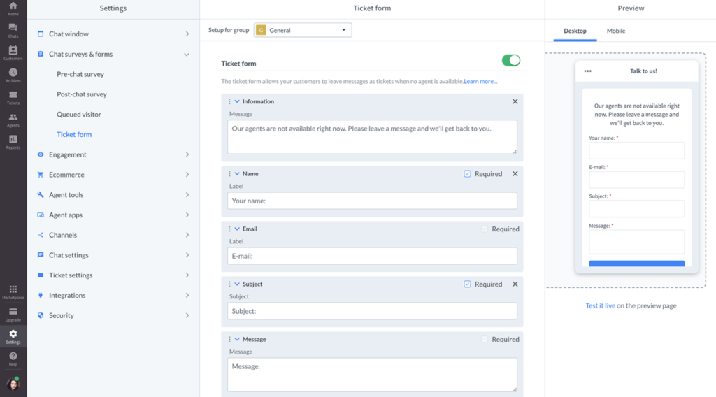 Vista general omnicanal de LiveAgent