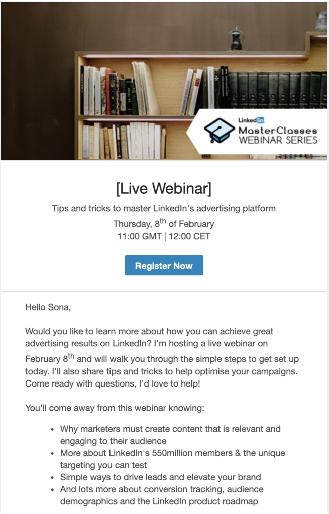 Plantilla email de webinar Linkedin 