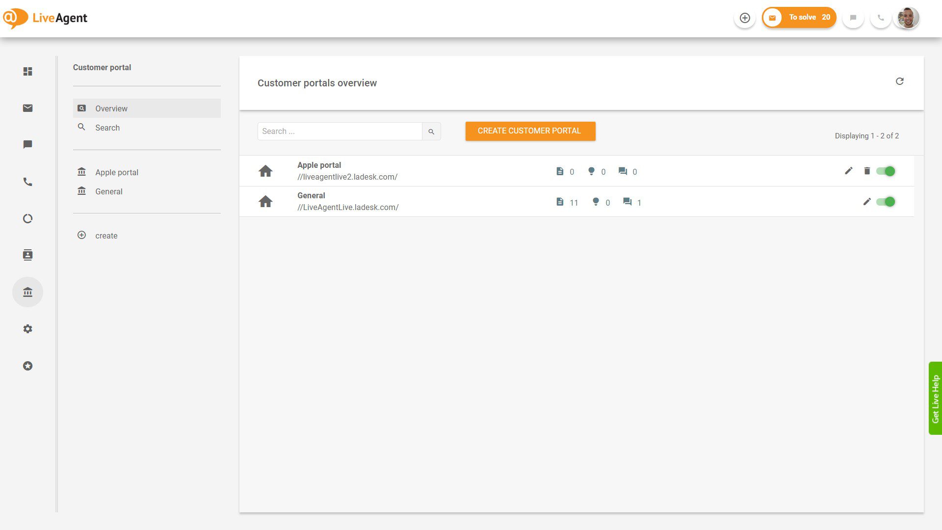 LiveAgent Tickets Overview inside the application