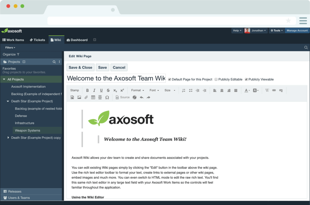 Creando una página Wiki en Axasoft