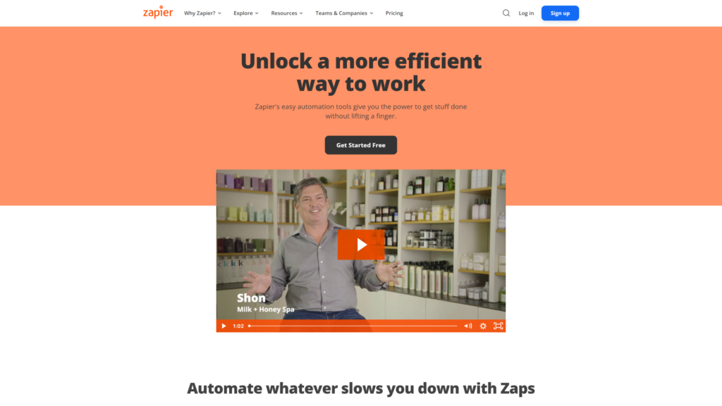 Página de inicio de Zapier