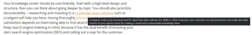 Enlace interno en el artículo de LiveAgent