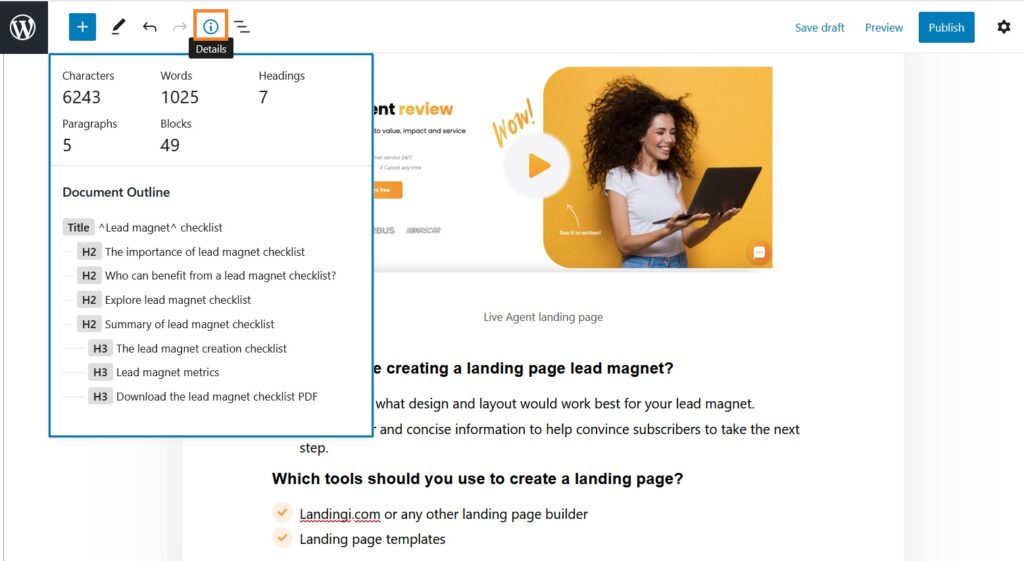 Detalles del artículo de WordPress