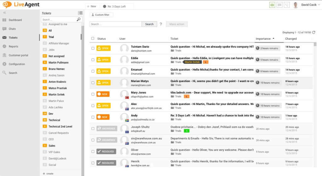 Vista general del white theme de LiveAgent