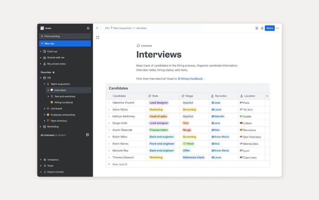 Ejemplo de una base de conocimiento, utilizando Slite