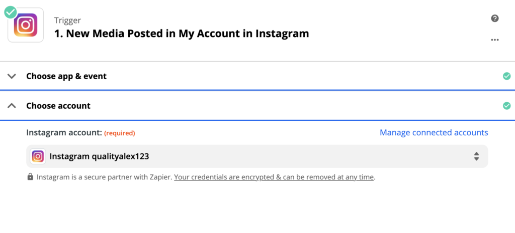 Configuración del disparador de Instagram en el proceso de integración