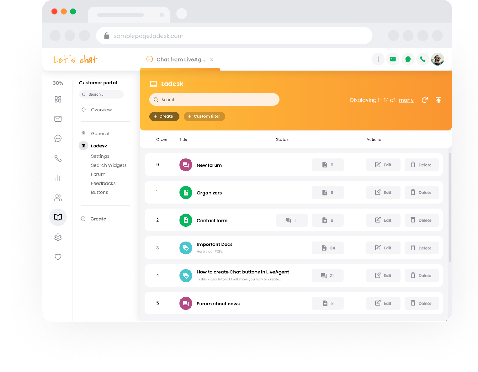 Portal de soporte de base de conocimiento de LiveAgent