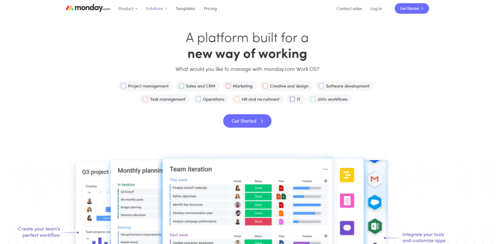 Página de inicio de Monday.com