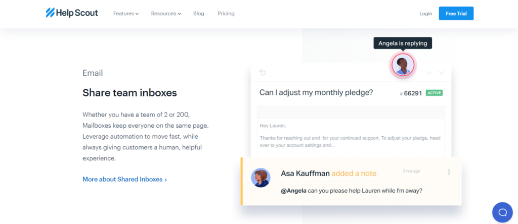 Página de inicio de Help Scout